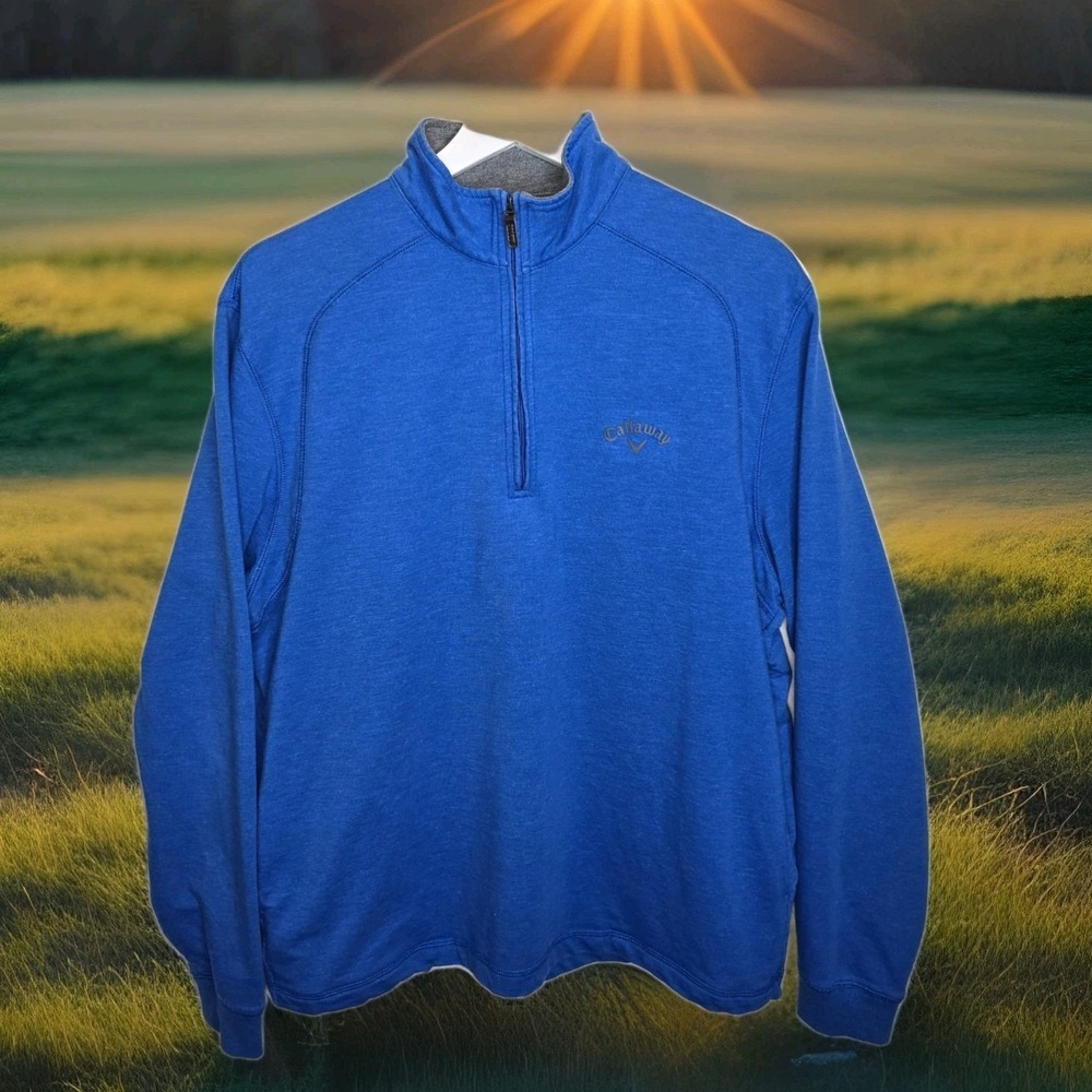 CALLAWAY WOMEN'S BLUE PULLOVER 3/4 LEATHER ZIP TAB SZ: SMALL EUC GOLF
